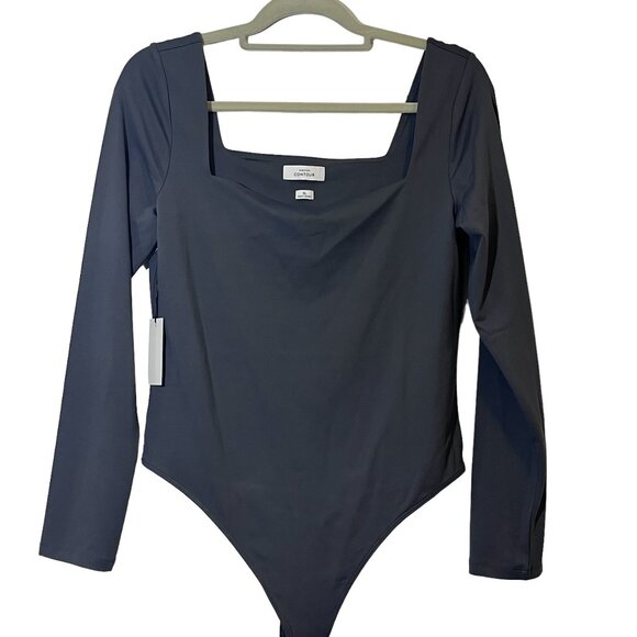 Aritzia Babaton Contour Squareneck Longsleeve Bodysuit Gray XL - Picture 2 of 10